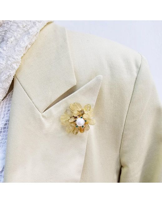 Farra Metallic Prosperity Citrine Beads Flower Brooch