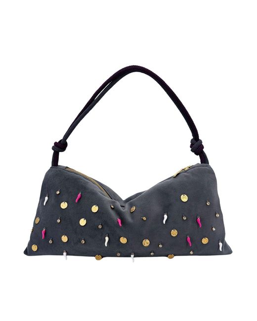 Hilo De Mar Blue Velvet Bag With Charms