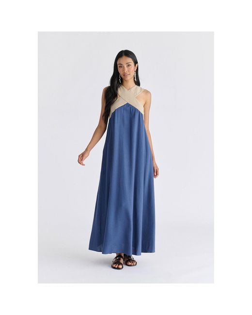 Paisie Blue Cross Strap Halterneck Maxi Dress