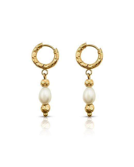 Evie Jewelry Metallic Midnight Run Pearl Huggie Hoop Earrings