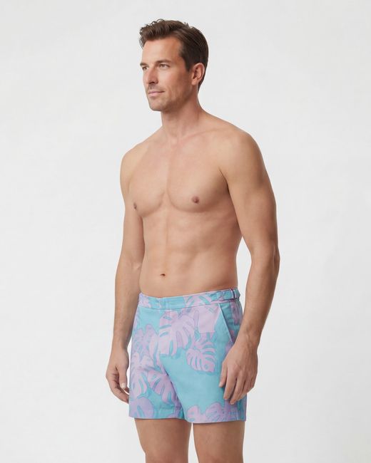 Lords of Harlech Blue Pool Monstera Floral Tailored Swim Short for men