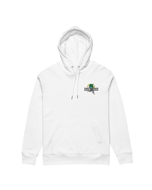 Anchor and Crew White Take A Chance Have A Dance Disco! Organic Cotton Embroidered Heavyweight Hoodie for men