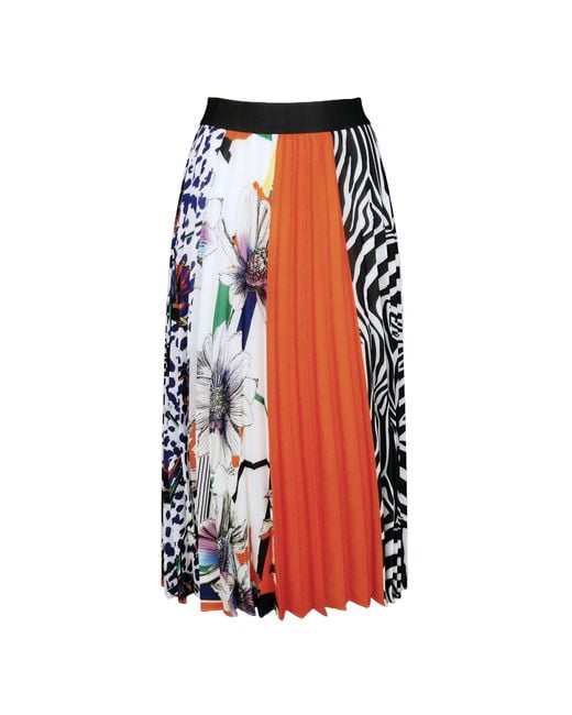 Lalipop Design Orange Multi-color Flowers & Zebra Print Pleated Skirt