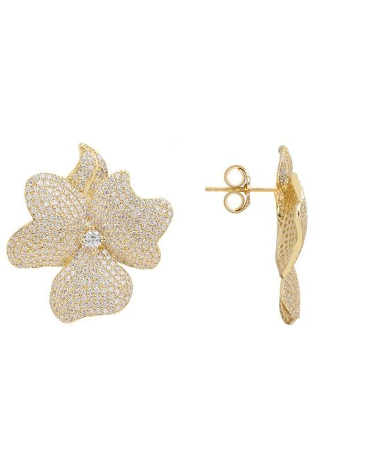 Latelita London Metallic Flower Large Stud Earrings Gold