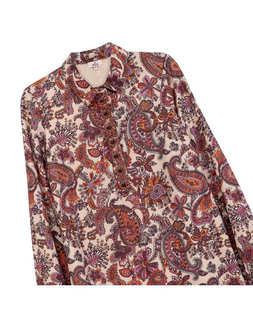 Niza Multicolor Neutrals Short Dress With Lapel Collar And Embroidery