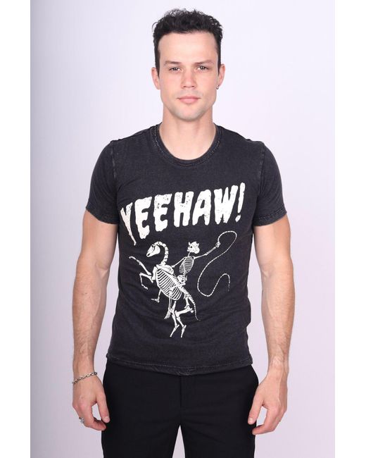 Any Old Iron Black Acid Wash Yeehaw T-Shirt for men