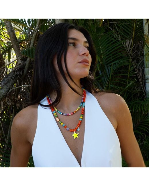 Ebru Jewelry Red Sunshine Star Colorful Beaded Necklace