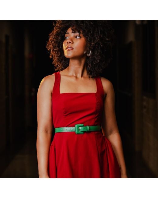 BeltBe Green Mini Square Narrow Leather Belt