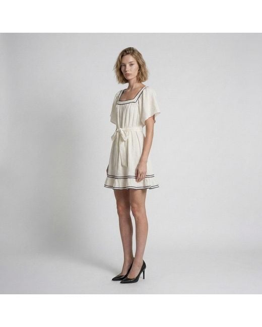 Modenaire White Neutrals Contrast Trim Mini Dress Sculpted Waist
