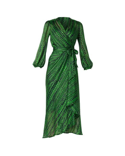 SACHA DRAKE Green Savoir Midi Wrap Dress