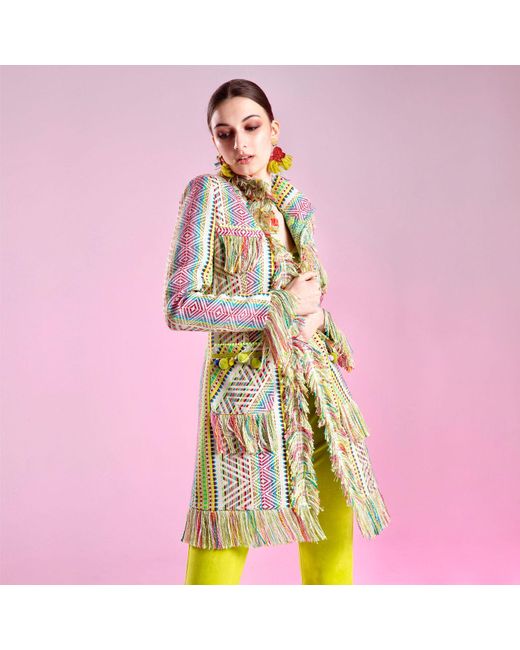 Beatrice von Tresckow Metallic Technicolour Fringed Lacy Coat
