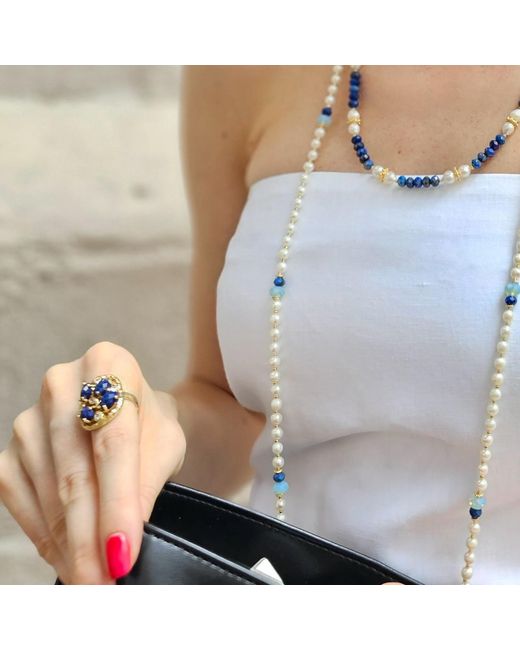 Farra Blue Lapis Stone With Zircon Statement Adjustable Ring