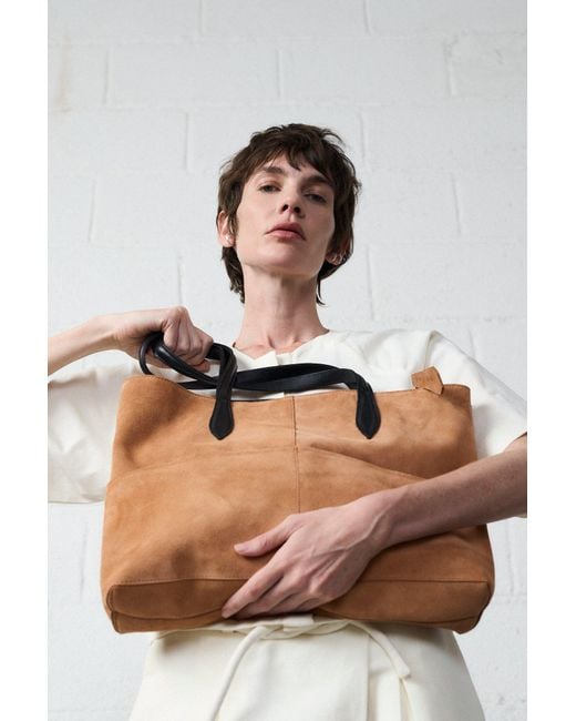 Mafalda Natural Neutrals Valentina Camel Suede Tote Bag