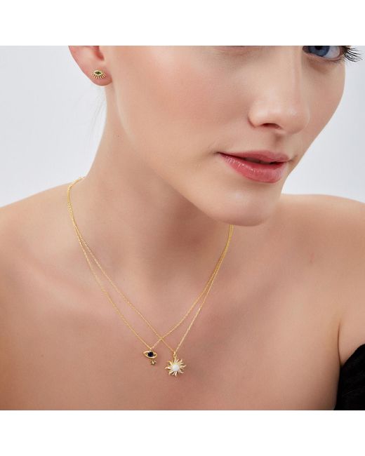 Spero London Metallic Dark Blue Saturn Necklace With Star Sterling Silver