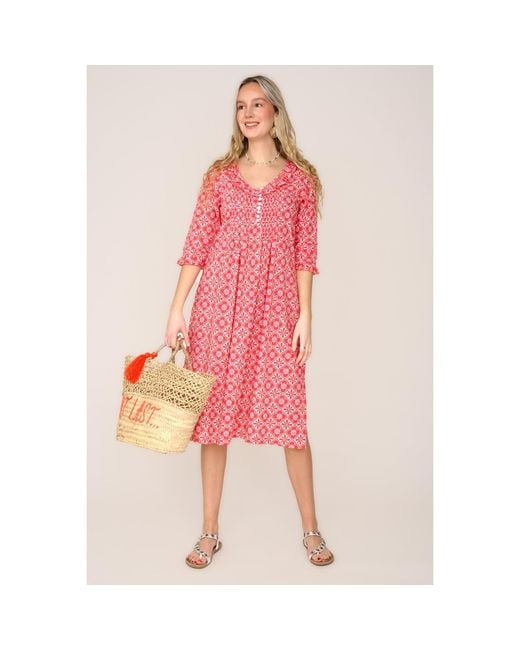 At Last Pink Cotton Karen Long Sleeve Day Dress