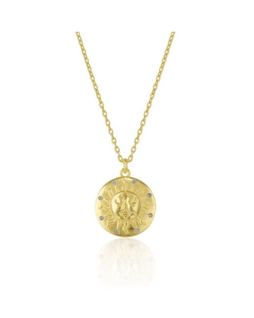 Spero London Metallic Sun Embossed Silhouette Sterling Medal Necklace