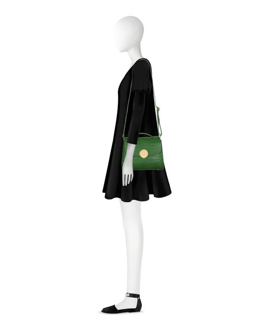 Le Parmentier Green Bombo Croco Embossed Leather Top-Handle Satchel Bag W/Strap