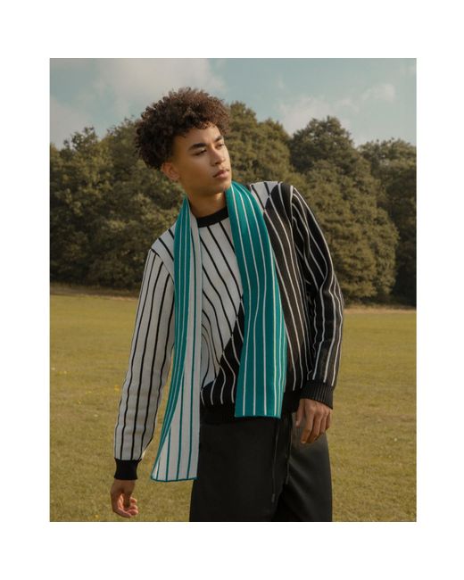 INGMARSON Green Thin Stripe Wool & Cashmere Scarf for men