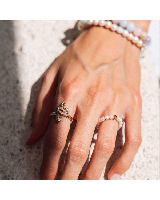 Nialaya White Beaded Pearl Ring