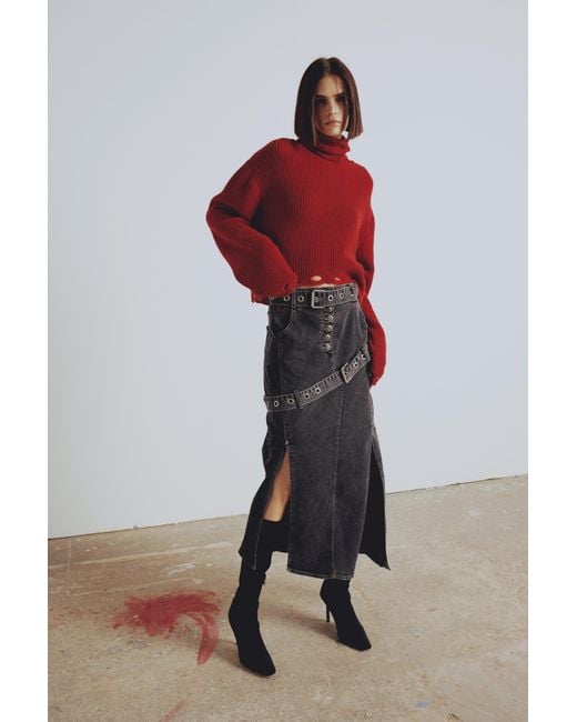 Pcfg Black Your Itch Colorblocked Denim Skirt
