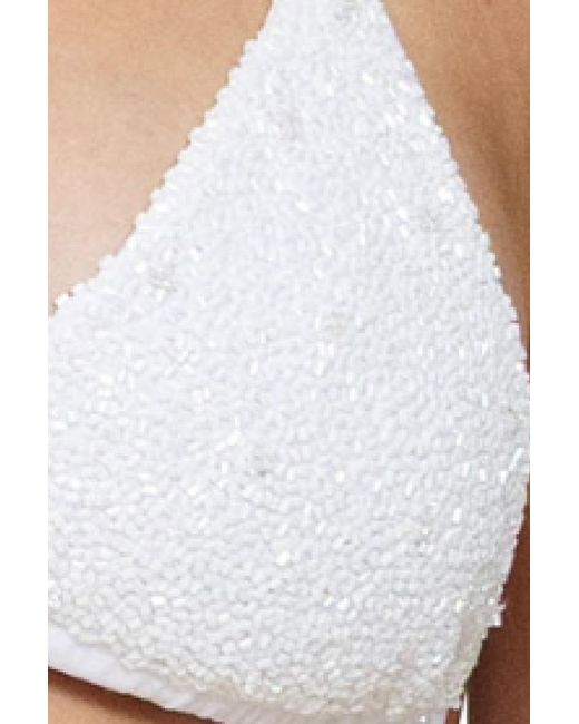 Self-Adore White Forever Hand-Beaded Embellished Bikini Top