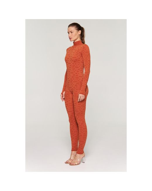 Monosuit Red Summer Turtleneck Bodysuit Long Sleeve Full Eco Back Zip