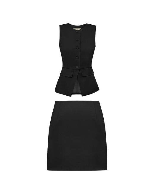 ALINA CERNĂTESCU Black Sansiro Set High-Neck Waistcoat & A-Line Mini Skirt