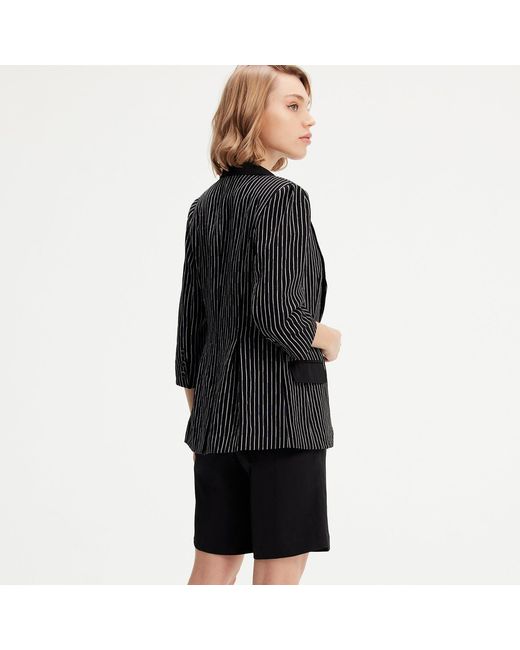 Smart and Joy Black Bi-Material Striped Jacket
