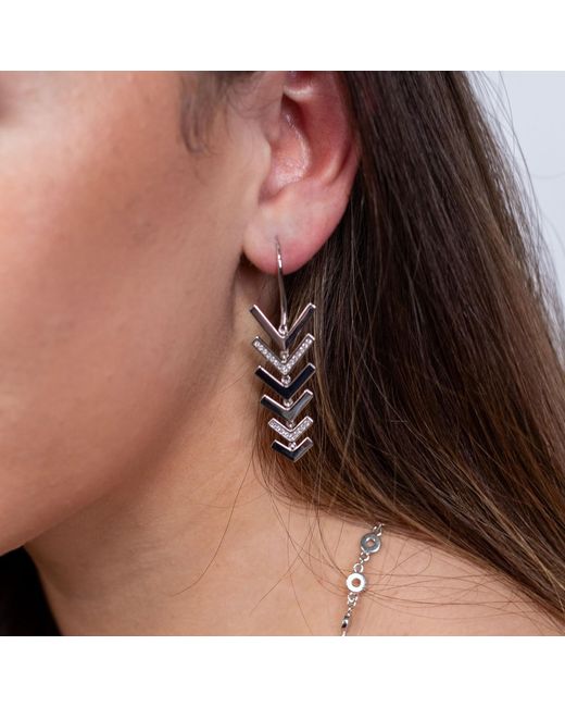 Lucy Quartermaine White Solid Sterling Art Deco Arrow Drop Earrings