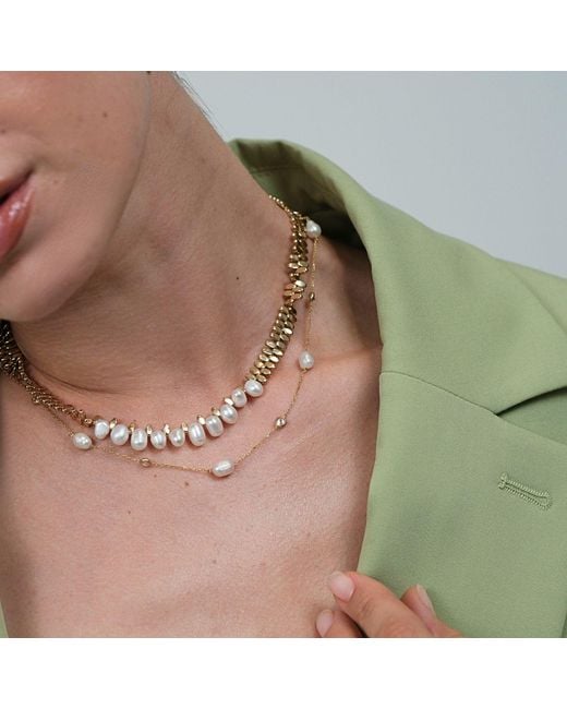LINYA JEWELLERY Metallic Caria Oval Pearl Hematite Stone Necklace