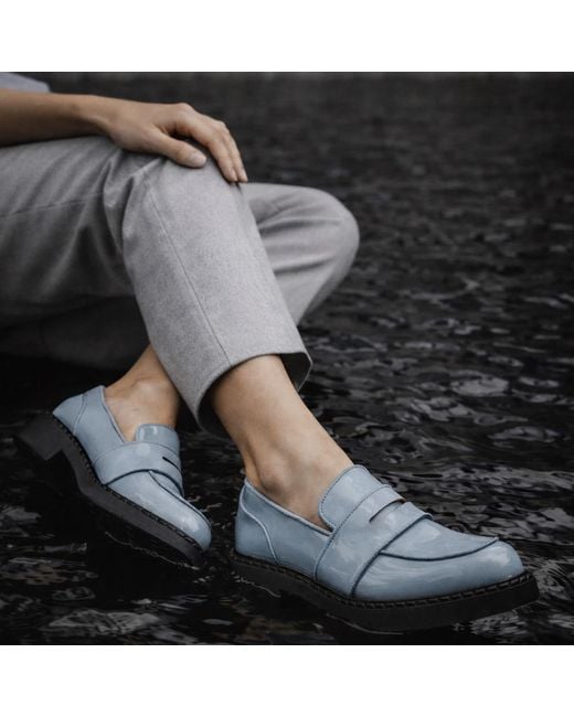 Rosamund Muir London Blue Stratford Patent Loafers