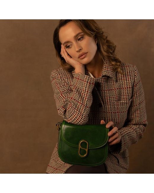 Time Resistance Green Leather Saddle Bag