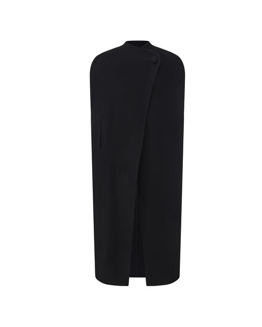 FRONT ROW SHOP Black Double-Faced Sculptural Wool Cape Coat