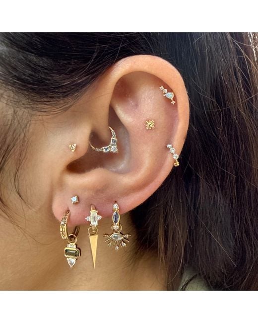Zohreh Metallic Tanzanite & Diamond Daith Hoop Earring 9K