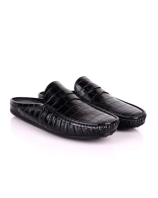 DAVID WEJ Black Alfred Croc Half Slippers for men