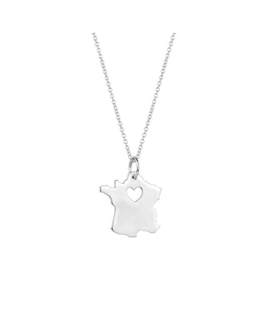 Spero London Metallic Love France Map Heart Necklace Sterling
