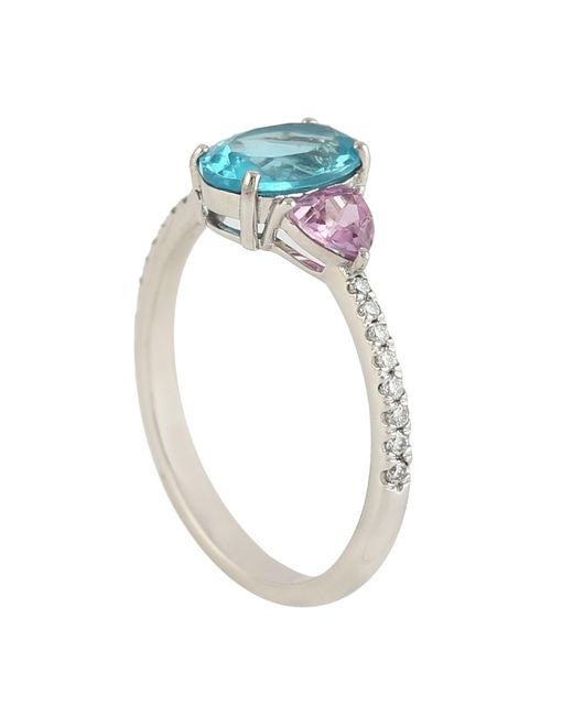 Artisan Blue 18k White Gold Apatite Sapphire Diamond Cocktail Ring