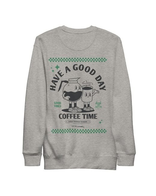 Anchor and Crew Gray Heather Gustatory Have A Good Day Cotton Blend Embroidered Sweatshirt