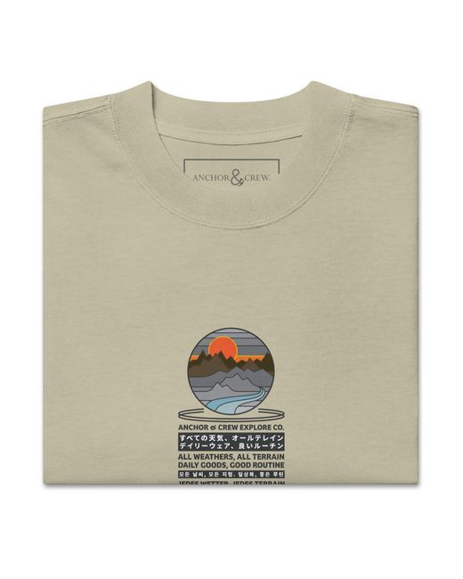 Anchor and Crew Natural Neutrals Faded Eucalyptus Panoramic Peaks Explore Co. Oversized Cotton T-Shirt