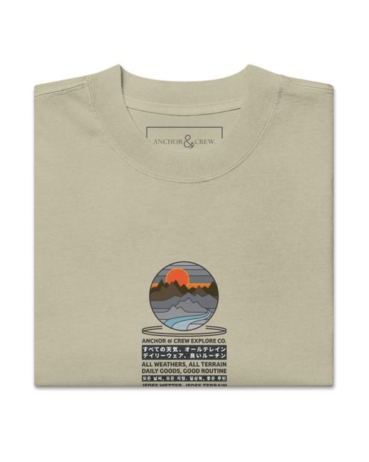 Anchor and Crew Natural Neutrals Faded Eucalyptus Panoramic Peaks Explore Co. Oversized Cotton T-Shirt for men