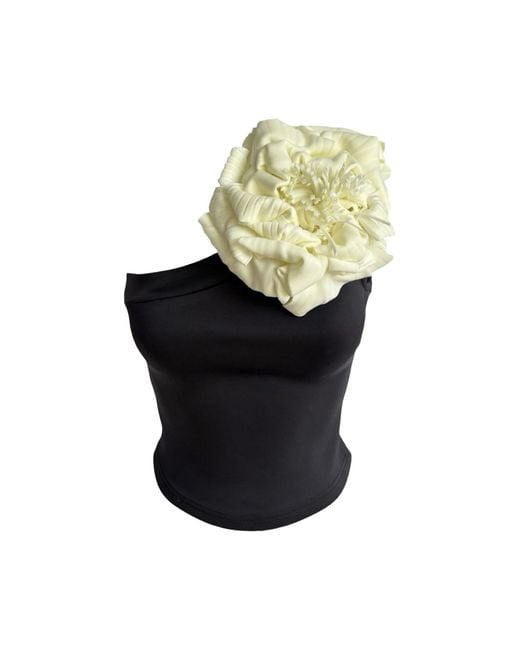 London Atelier Byproduct Black One Shoulder Top With Flower Pin