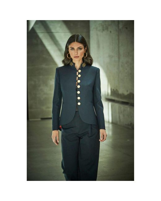 The Extreme Collection Blue Embroidered Premium Crepe Blazer Poppy