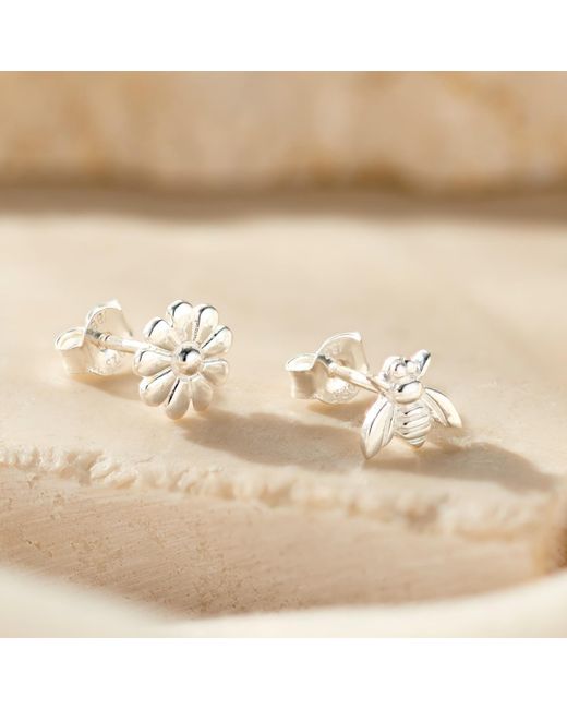 Posh Totty Designs Metallic Sterling Flower And Bee Stud Earrings