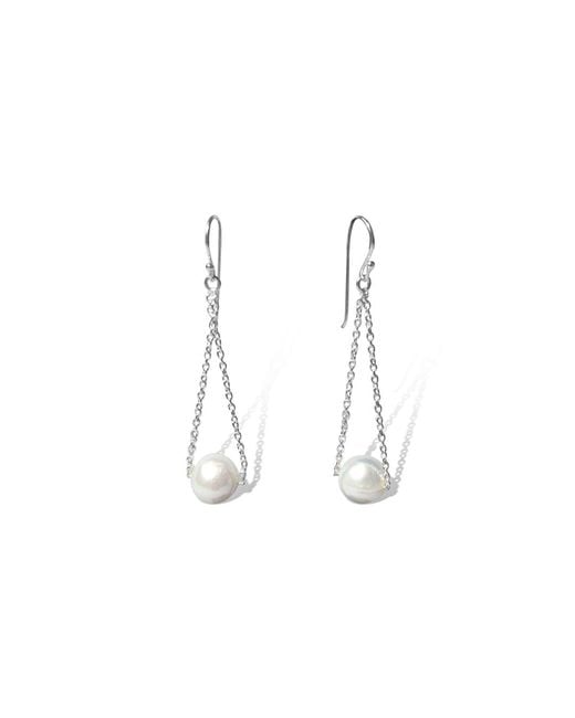 FV Jewellery White Perle Double Chain Fresh Water Pearl Earrings
