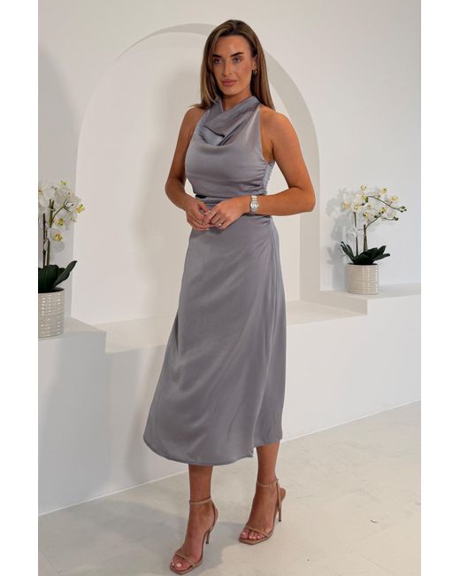 Girl In Mind Gray Kaz Cowl Neck Midi Dress