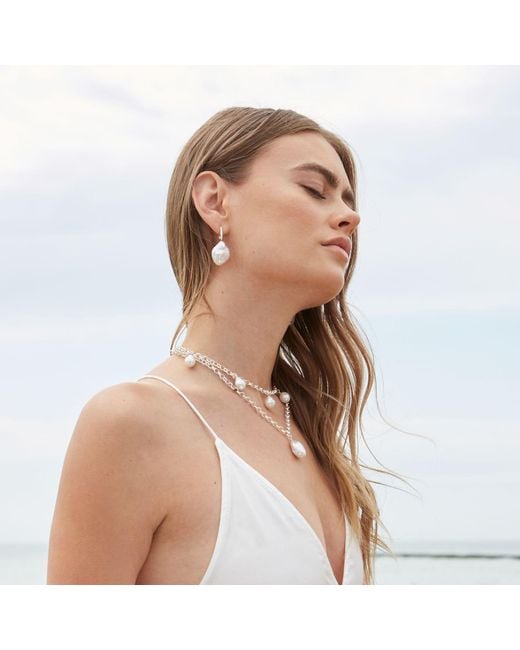 Ora Pearls White Aetis Flat Baroque Pearl Hoop Earrings