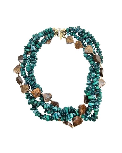 Farra Green Bamboo Coral With Tiger-Eye Stone Multi-Layers Necklace