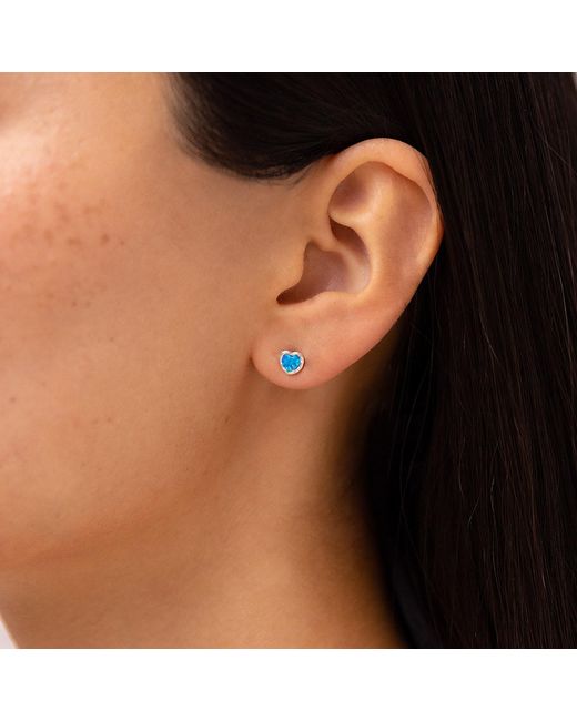 Isla Silver Blue Opal Heart Stud Earrings
