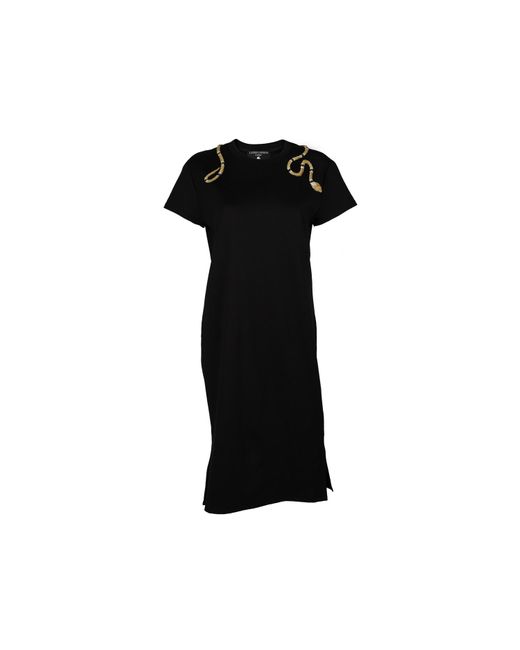 Laines London Black Laines Couture T-shirt Dress With Embellished & Gold Wrap Around Snake