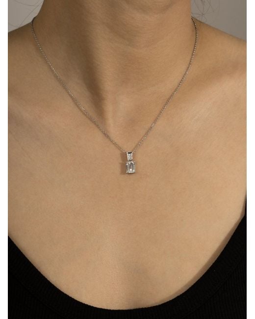 Diamonbliss Metallic Embellished With Swarovski Plated Emerald Cut Solitaire Drop Pendant Necklace, One And Half Carats